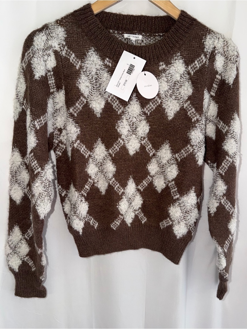 En Creme Brown & Cream Argyle Crewneck Sweater